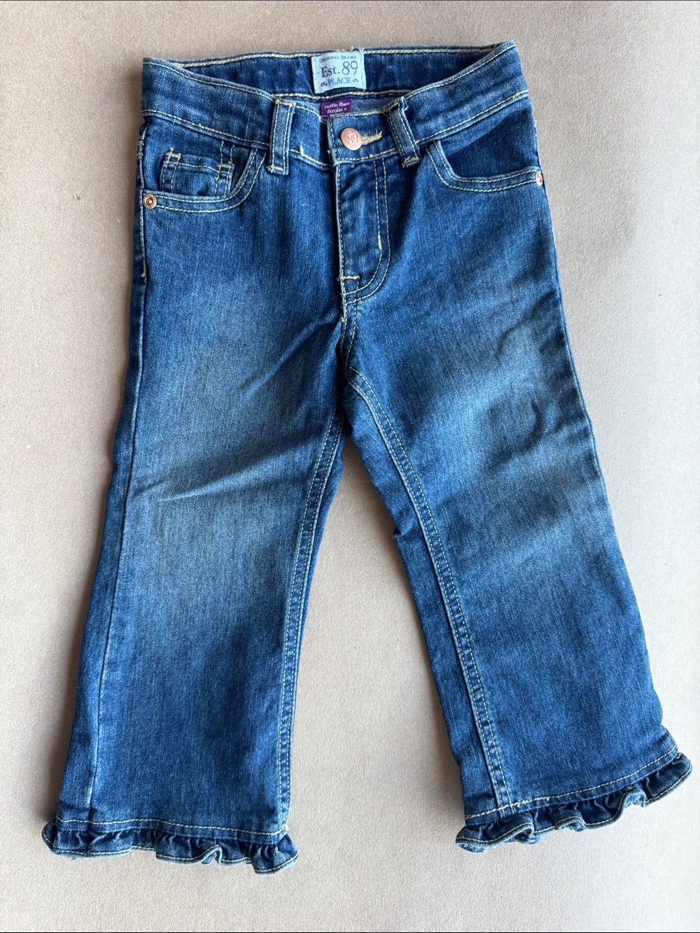 NWT The Children's Place Dark Blue Denim Jeans adjustable waist with Ruffle Hem